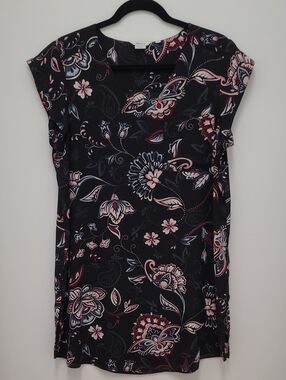 Reitmans Black Midi Tunic with Pink and Cream Floral Print
